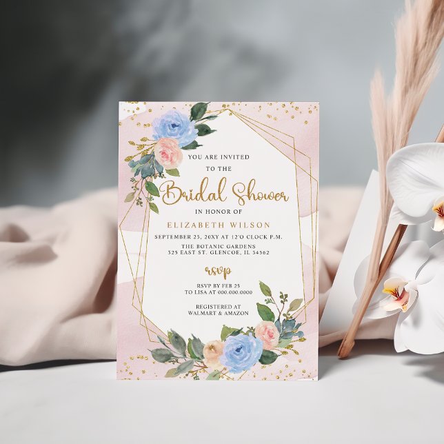 Gold Blush Floral Geometric Modern Bridal Shower Invitation (Gold Blush Floral Geometric Modern Bridal Shower Invitation)