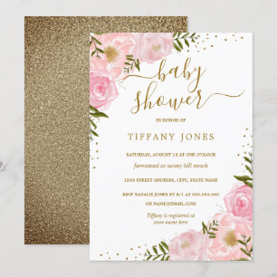 Gold Blush Floral Watercolor Baby Shower Invite