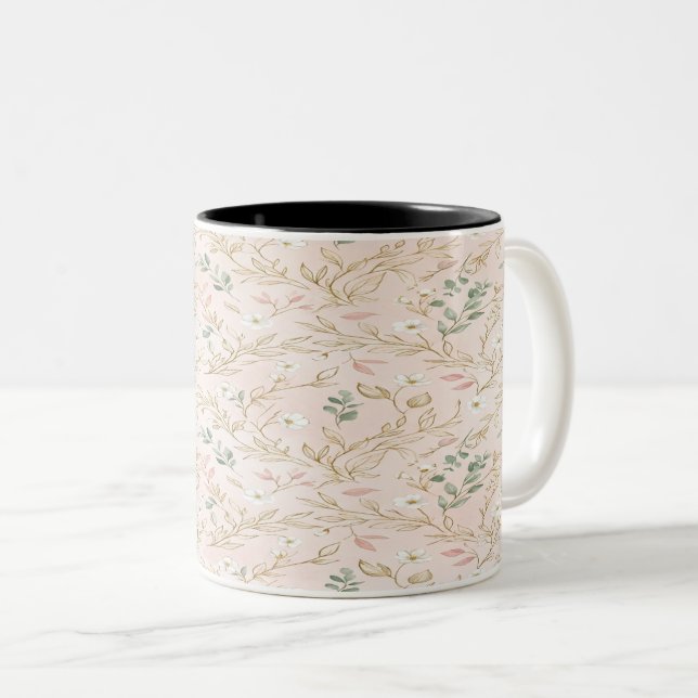 Gold Blush Floral Wedding Mug (Front Right)