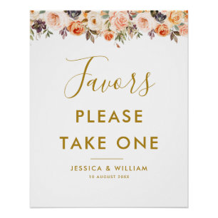 gold blush flowers Favours sign