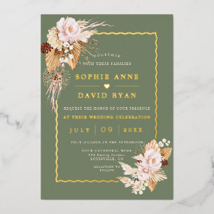 Gold Blush Flowers Sage Green Pampas Grass Wedding
