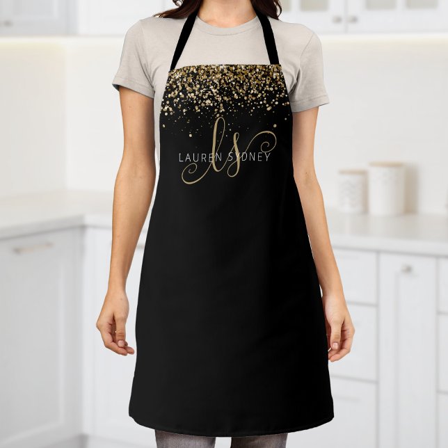Gold Blush Glitter Glam Monogram Name Apron (Creator Uploaded)