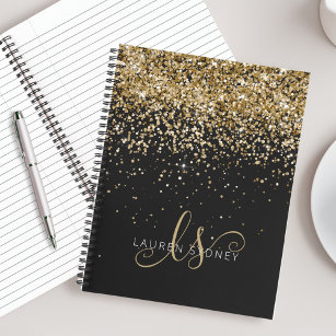 Gold Blush Glitter Glam Monogram Name Notebook