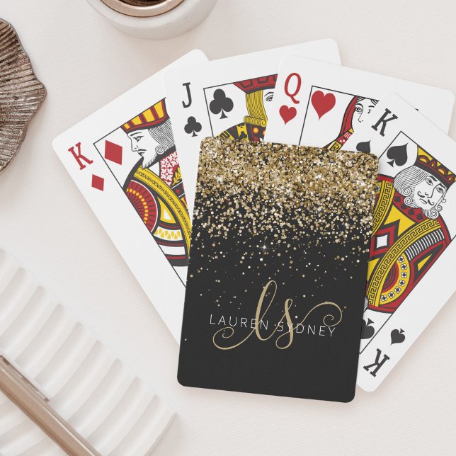 Gold Blush Glitter Glam Monogram Name Playing Cards (Creator Uploaded)