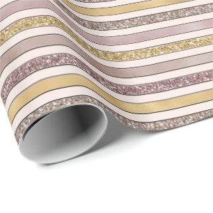 Gold Blush Glitter Stripes Wrapping Paper