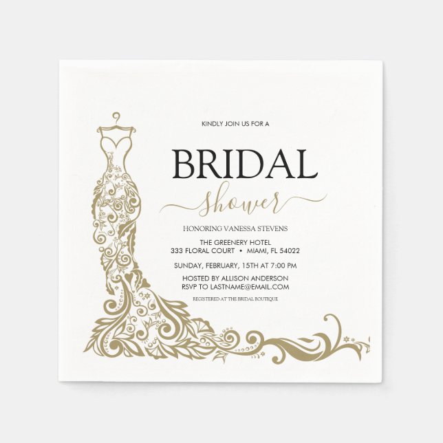  Gold Blush Gown Bridal Shower Napkin (Front)