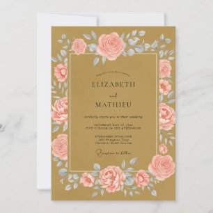 Gold Blush Leaf Wedding Invitation