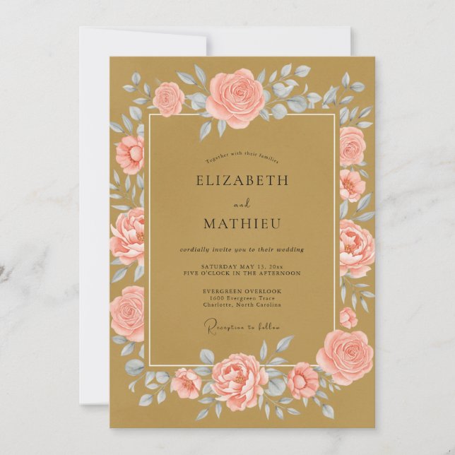 Gold Blush Leaf Wedding Invitation (Front)