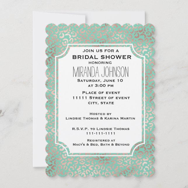 Gold Blush Mint Leopard Print Bridal Shower Invitation (Front)