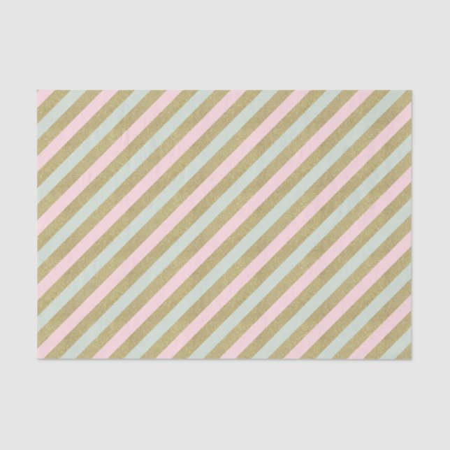Gold Blush Mint Striped Celebration Tissue Tissue Paper (Front)