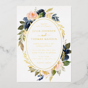 Gold Blush Navy Wedding Floral Foliage 