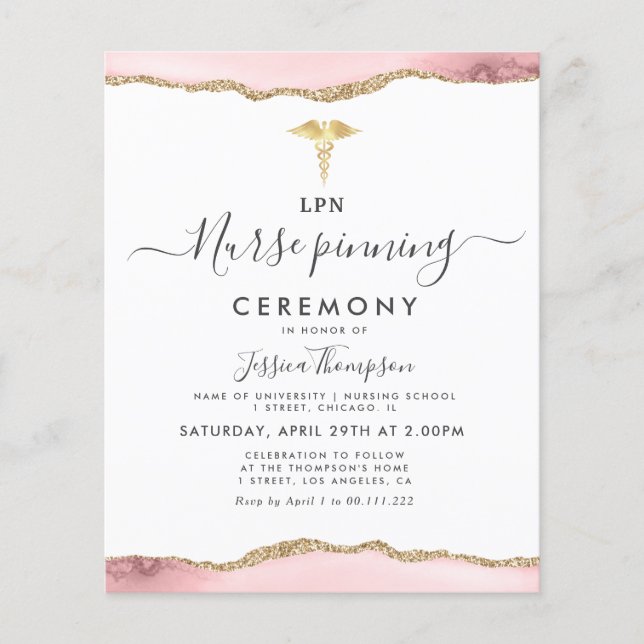 gold blush Nurse pinning ceremony Invitation (Front)