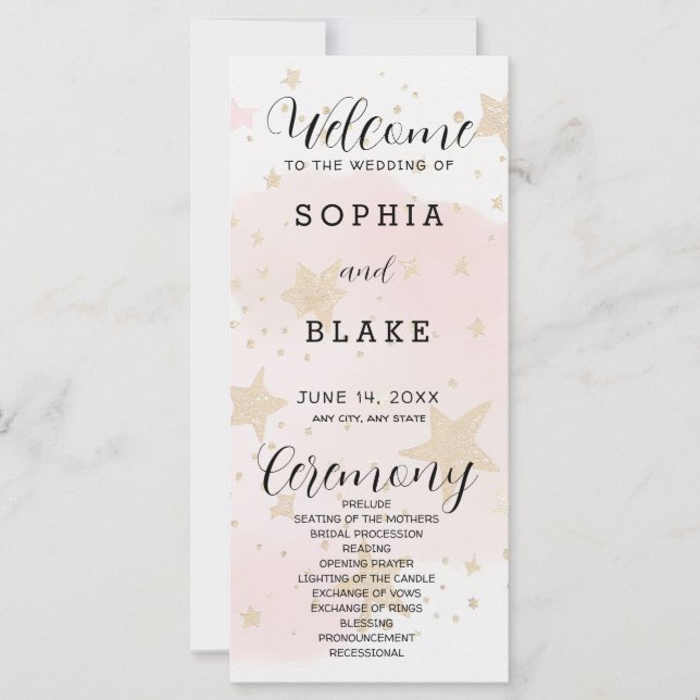 Gold, Blush & Off White Stars Wedding Program (Front)