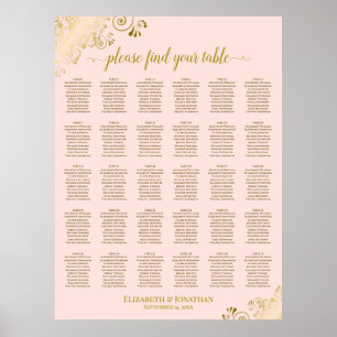 Gold & Blush Pink 30 Table Wedding Seating Chart