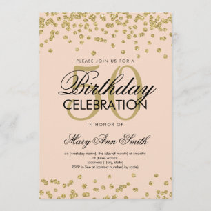 Gold Blush Pink 50th Birthday Glitter Confetti Invitation
