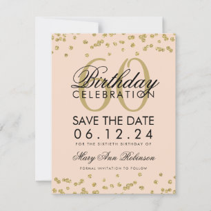 Gold Blush Pink 60th Birthday Save Date Confetti Save The Date