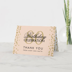Gold Blush Pink 80th Birthday Thank you Glitter Card