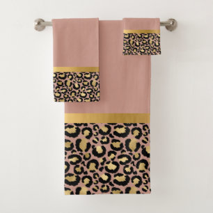 GOLD BLUSH PINK ANIMAL LEOPARD BATHROOM SET