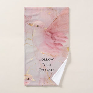 Gold Blush Pink Birds Baby Shower Hand Towel