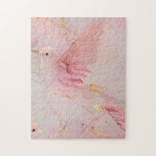 Gold Blush Pink Birds Baby Shower Jigsaw Puzzle
