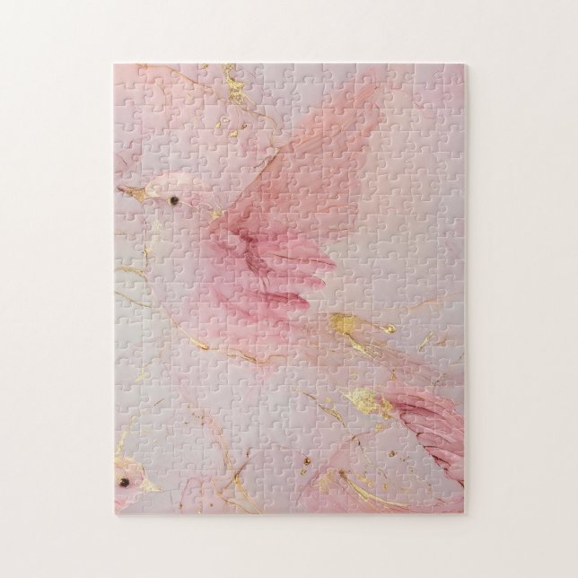 Gold Blush Pink Birds Baby Shower Jigsaw Puzzle (Vertical)