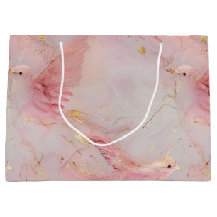 Gold Blush Pink Birds Baby Shower Large Gift Bag