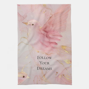 Gold Blush Pink Birds Baby Shower Tea Towel