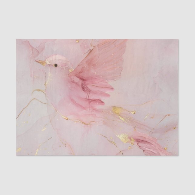 Gold Blush Pink Birds Baby Shower Tissue Paper (Front)