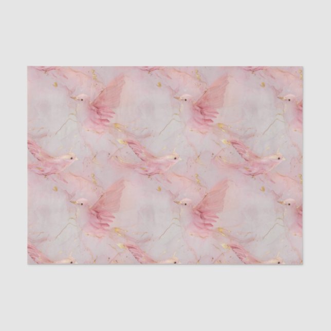 Gold Blush Pink Birds Baby Shower Tissue Paper (Front)