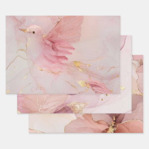 Gold Blush Pink Birds Baby Shower Wrapping Paper Sheet