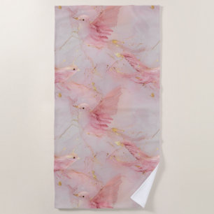Gold Blush Pink Birds   Beach Towel