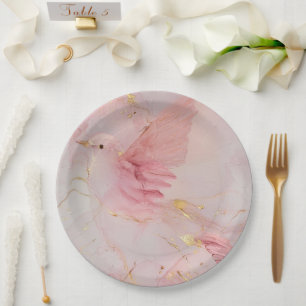 Gold Blush Pink Birds Bridal Shower Paper Plate