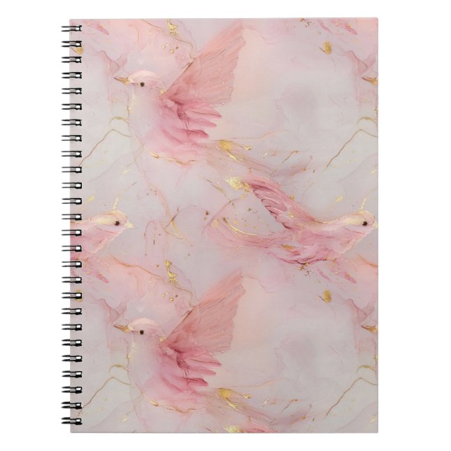 Gold Blush Pink Birds   Notebook (Front)