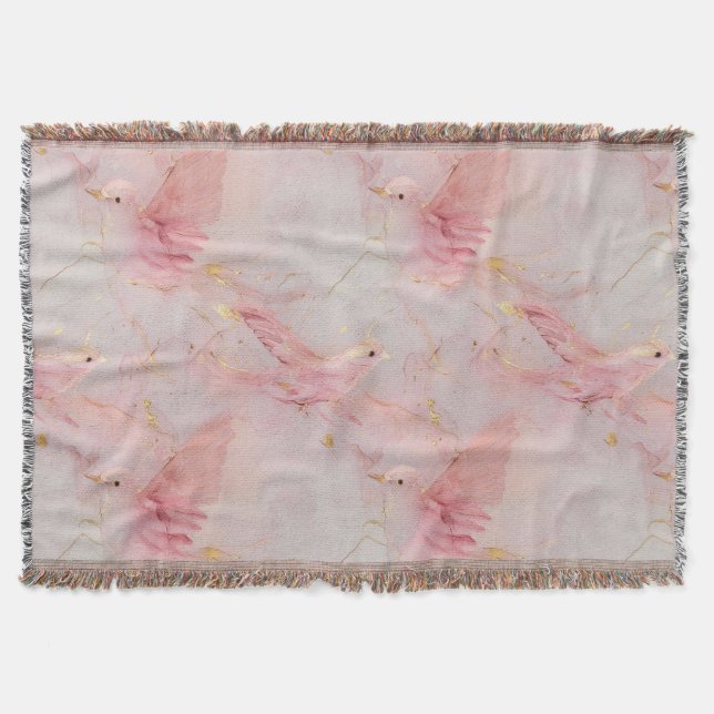 Gold Blush Pink Birds   Throw Blanket (Front)