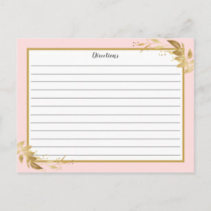Gold Blush Pink Botanical Foliage Recipe Card