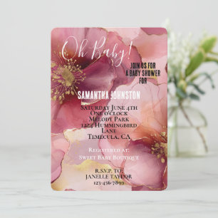 Gold Blush Pink Burgundy Floral Baby Shower  Invitation