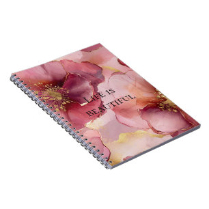 Gold Blush Pink Burgundy Floral  Notebook