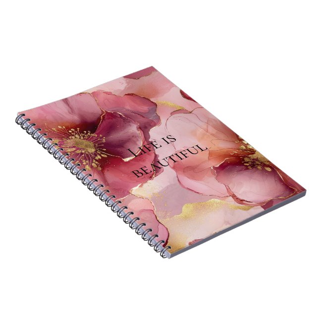 Gold Blush Pink Burgundy Floral  Notebook (Right Side)