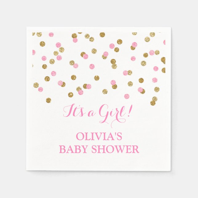 Gold Blush Pink Confetti Baby Shower Napkin (Front)