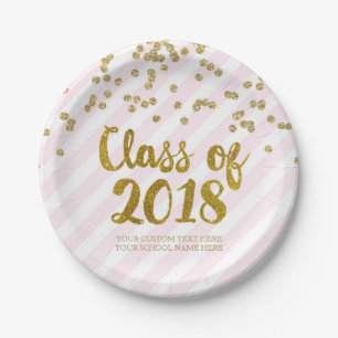 Gold Blush Pink Confetti Graduation 2018 Paper Plate