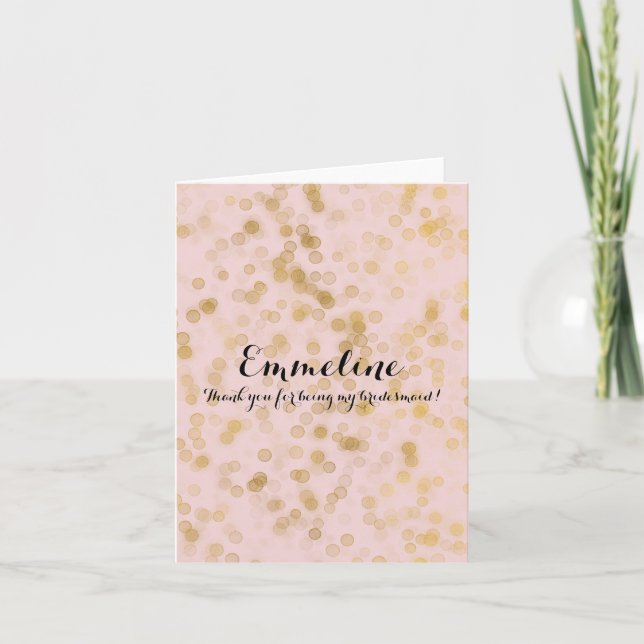 Gold Blush Pink Confetti Thank you bridesmaid Card (Front)