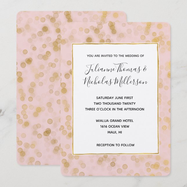 Gold Blush Pink Confetti Wedding Invites (Front/Back)
