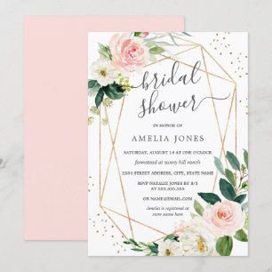 Gold Blush Pink Floral Bridal Shower Invitation