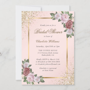 Gold Blush Pink Floral Bridal Shower Invitation
