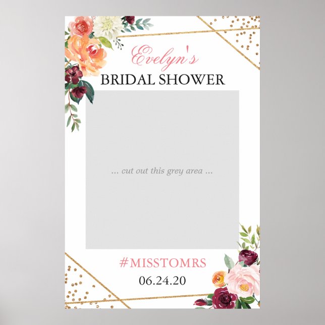 Gold Blush Pink Floral Bridal Shower Photo Prop Poster (Front)
