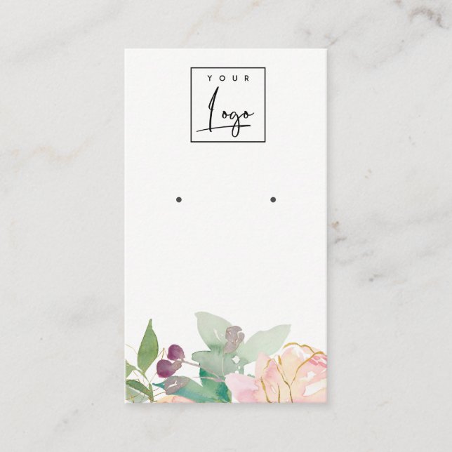 Gold Blush Pink Floral Bunch Earring Display Business Card (Front)