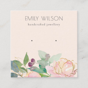 Gold Blush Pink Floral Bunch Earring Display Square Business Card