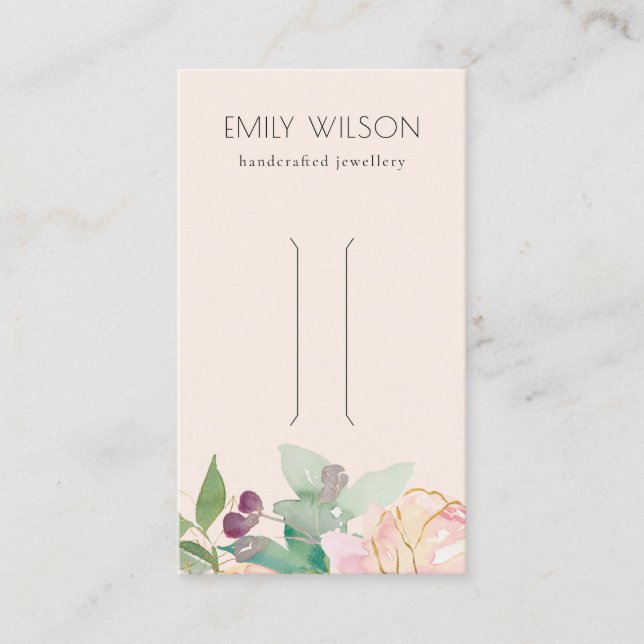 Gold Blush Pink Floral Bunch Hair Clip Display Business Card (Front)