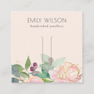 Gold Blush Pink Floral Bunch Hair Clip Display Square Business Card