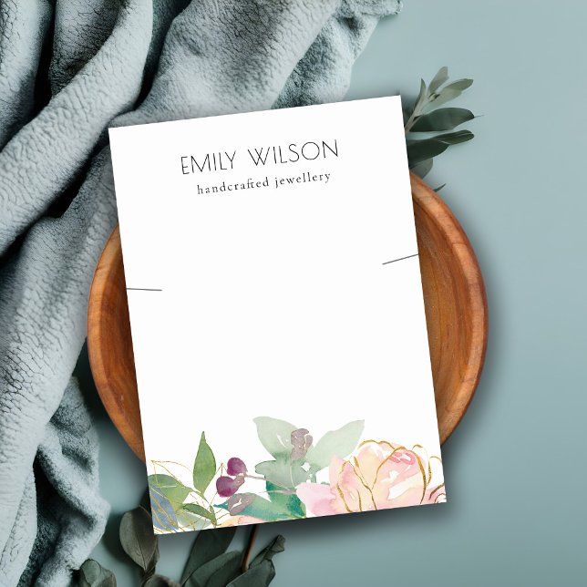 Gold Blush Pink Floral Bunch Necklace Display Business Card (Creator Uploaded)